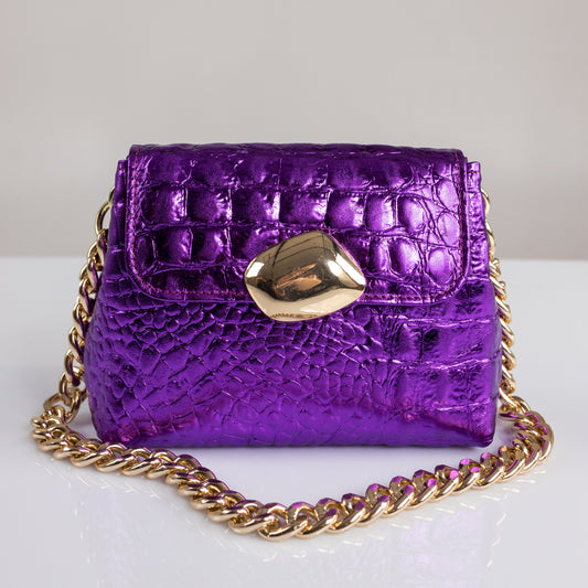 Maya Minibag - Purple Croco Metallic Genuine Leather
