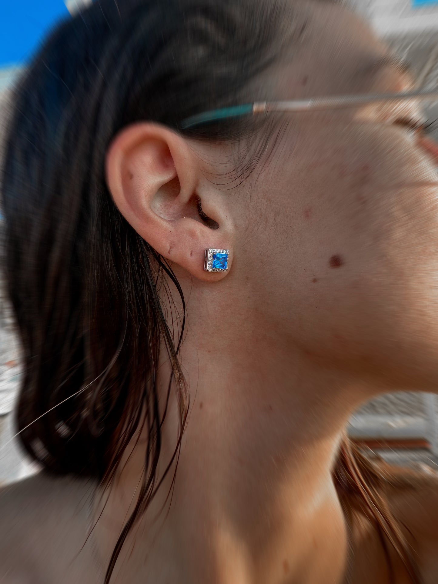 Blue Fire- S.Silver Stud Earrings