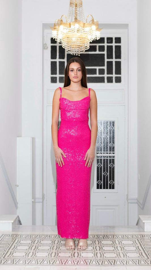 Eirini Makkou - Aurora Hot Pink Sequin Dress