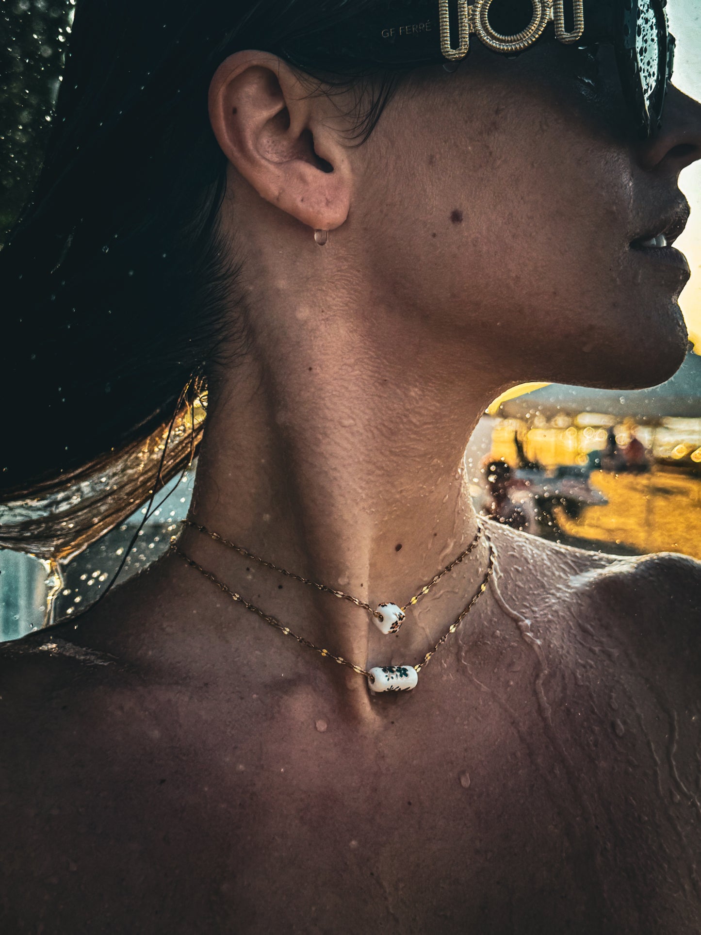 Ceramic Barrel Flowers - S.Steel Necklace