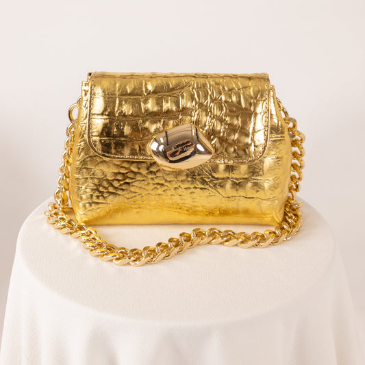 Maya Minibag - Gold croco genuine leather