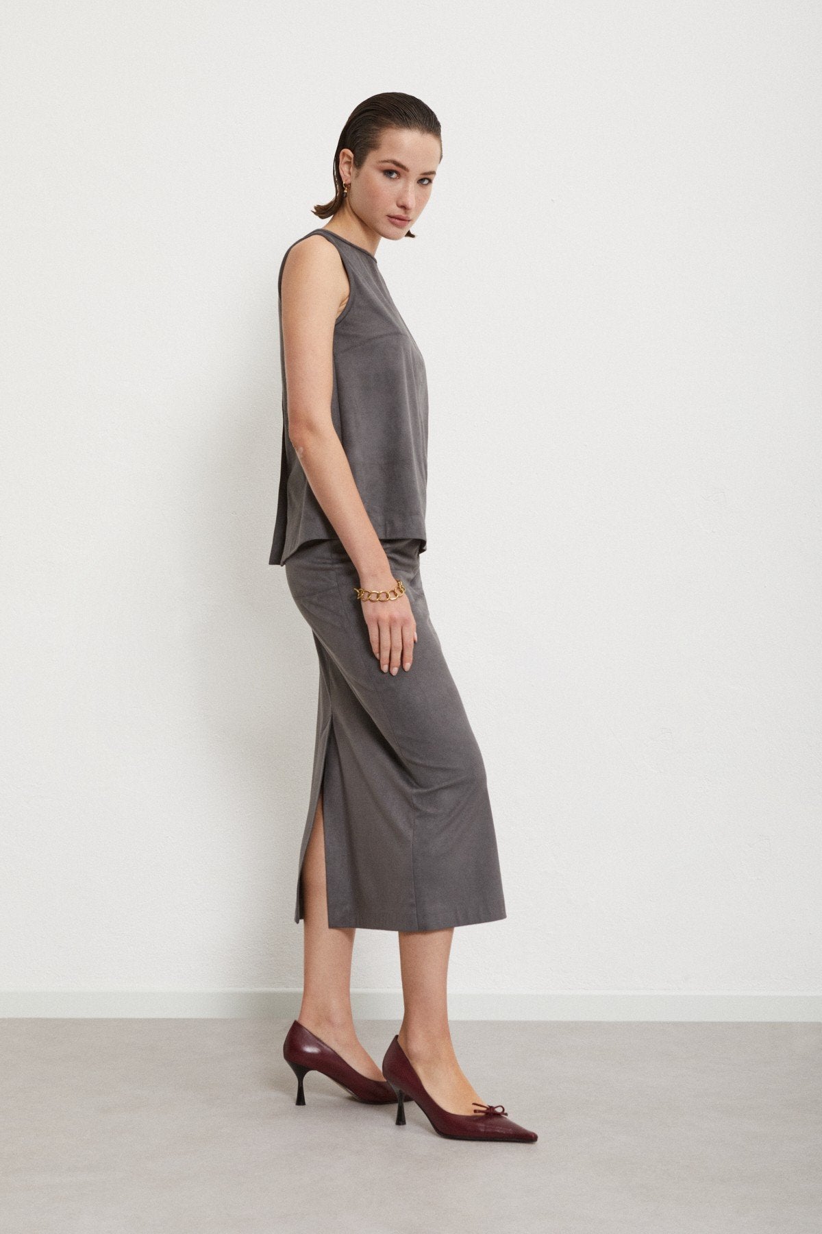 Ottod'Ame - Midi Skirt Leather Effect with Slit