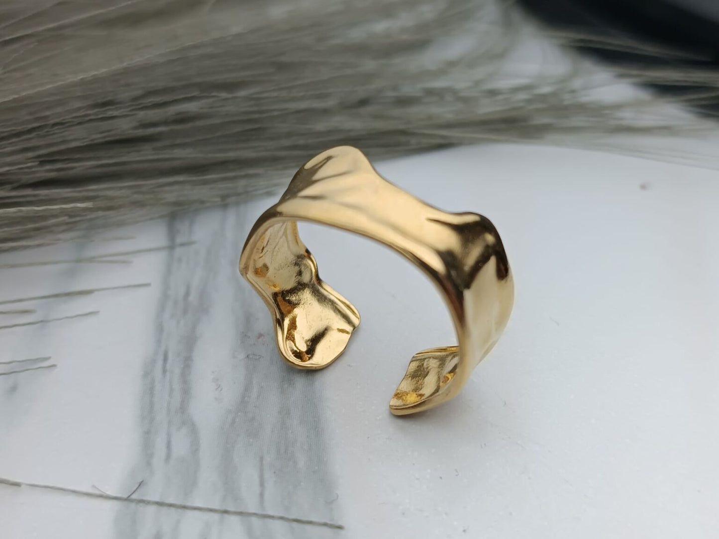 Wavy Stainless Steel Open Ring