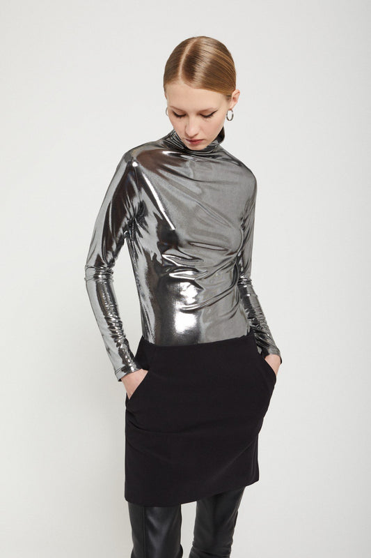 Ottod'Ame - Stretch Turtleneck T-shirt with Vinyl Effect