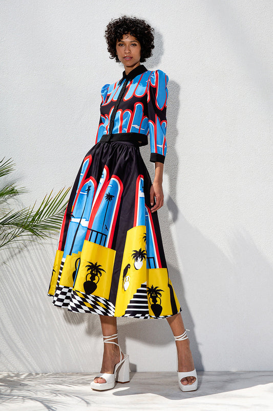 Twins Fantasy - Printed Flared Midi Skirt