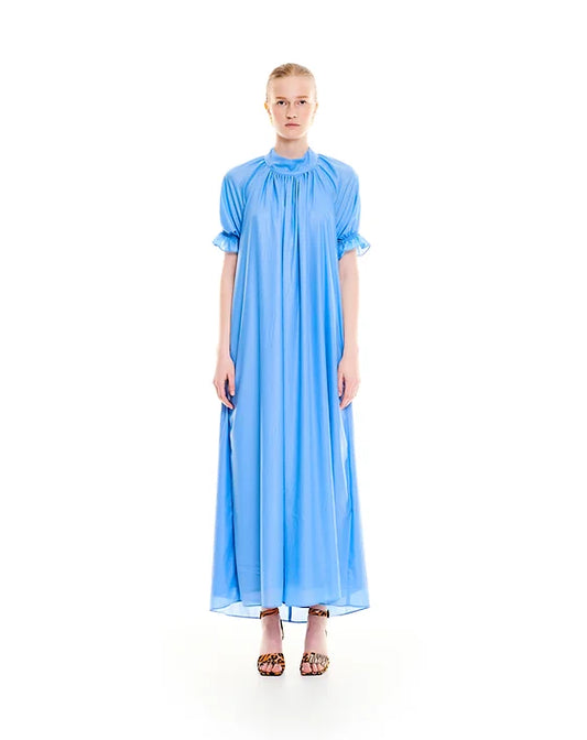 Mock-Neck Printed Maxi Dress Blue